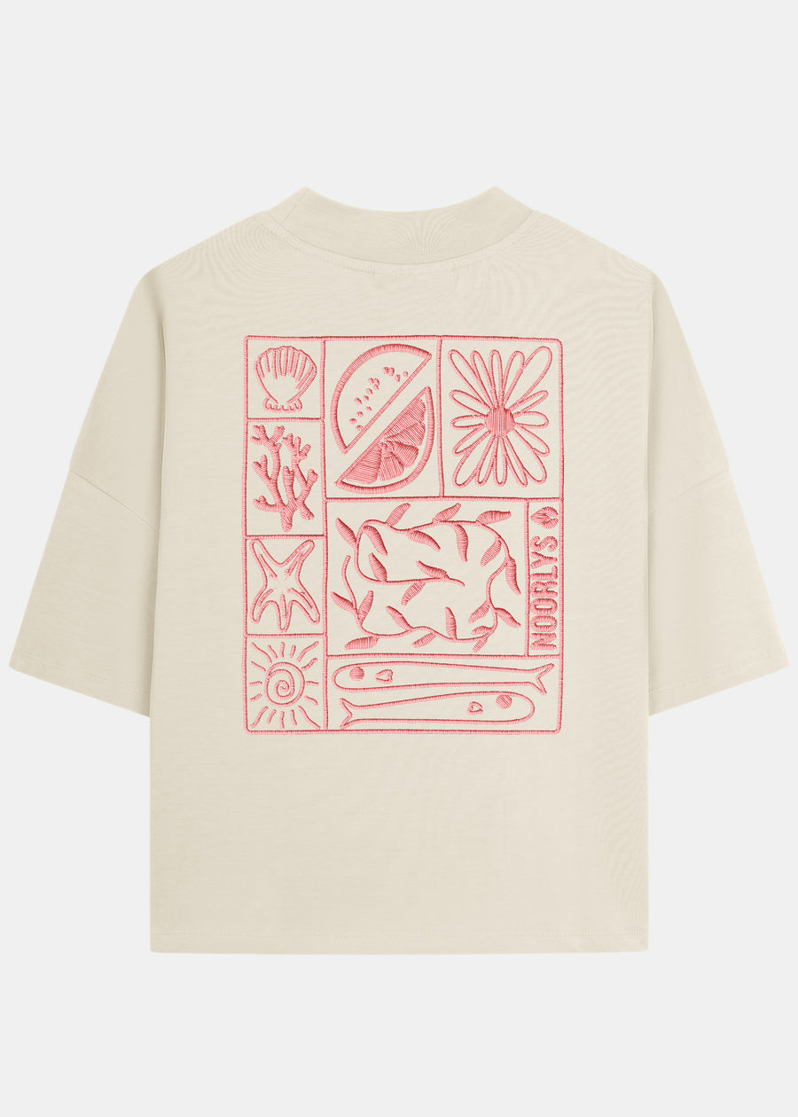 Heavy-T-Shirt ZITRONELLA PearledIvory/FlamingoPink
