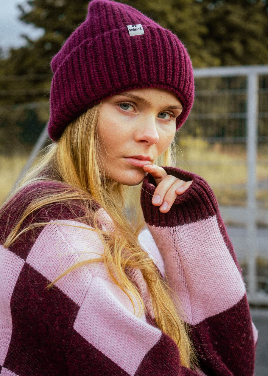Bündel Strickpullover KARO & Kaschmirmütze ALMA Bordeaux