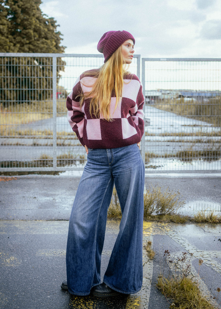 Bündel Strickpullover KARO & Kaschmirmütze ALMA Bordeaux