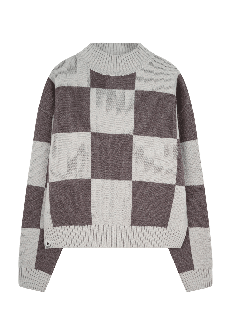 Strick-Sweater KARO OysterGrey/Schokolade