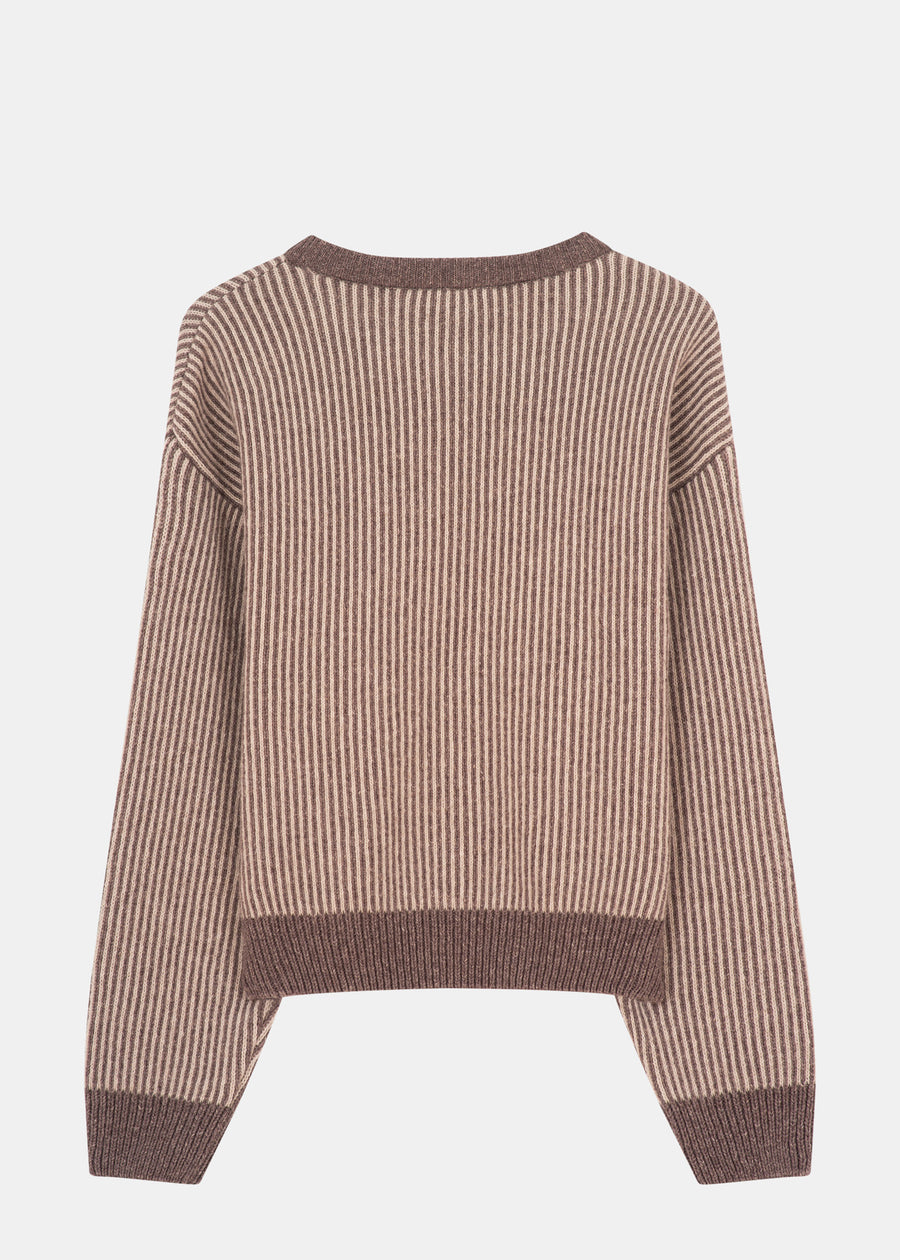 Strickpullover NELLIE SchokoladeOysterGreyStriped