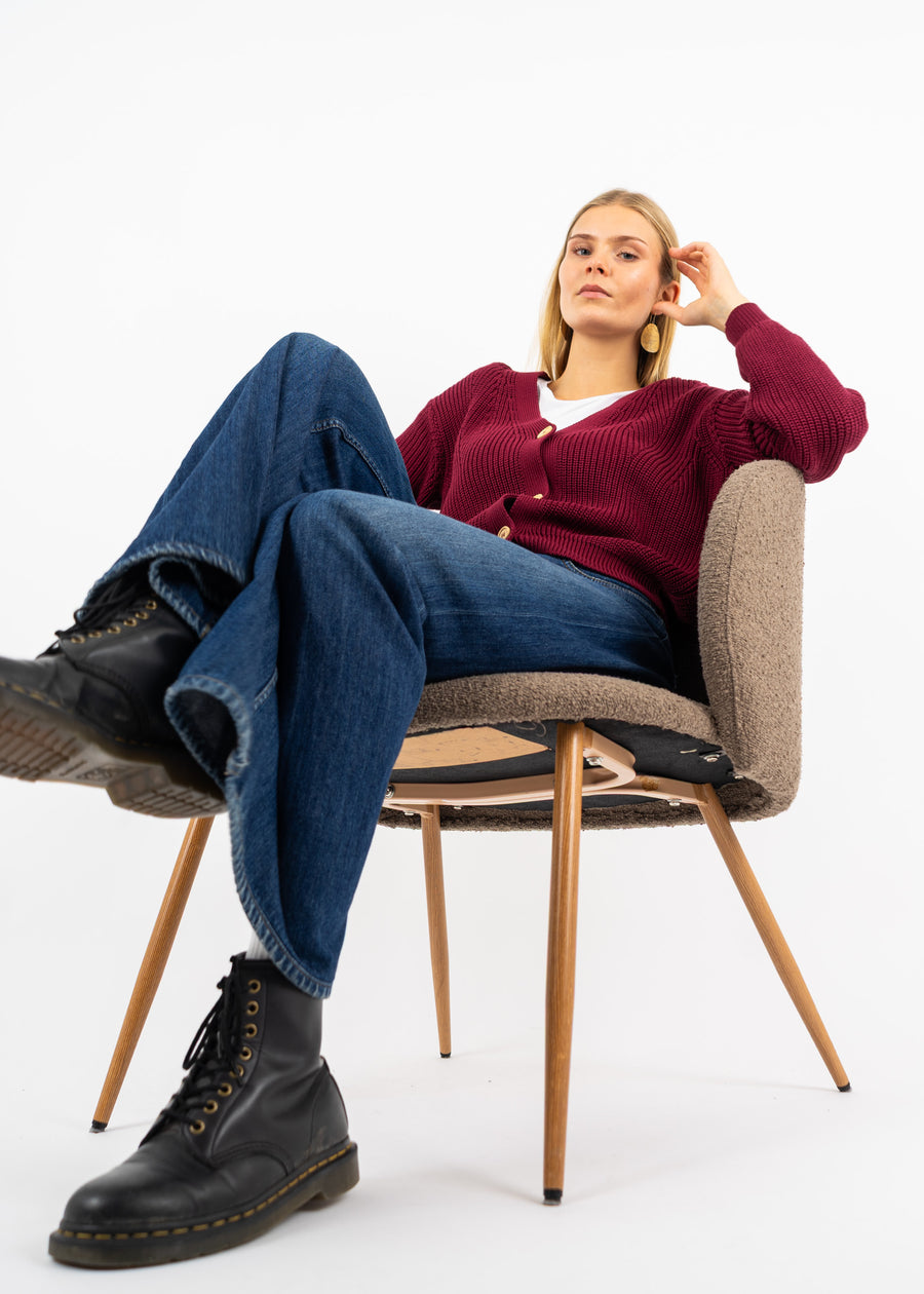 Bündel Longsleeve LINDA & Strickjacke ANNALOTTA CabernetRed